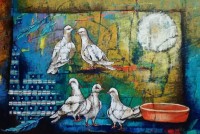 Afsheen, 20 x 30 Inch, Acrylic On Canvas, Pigeon Painting, AC-AFN-022